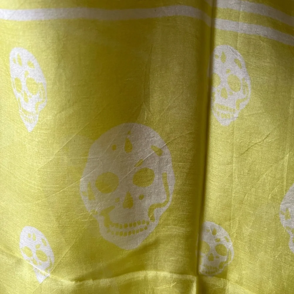 Raj Anthropologie Neon Yellow Skull Print Square Scarf NWT 41